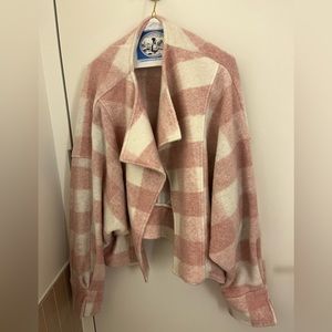 Anthropologie Ett:Twa Blushed Buffalo Plaid Check Jacket Pink White Medium Wool